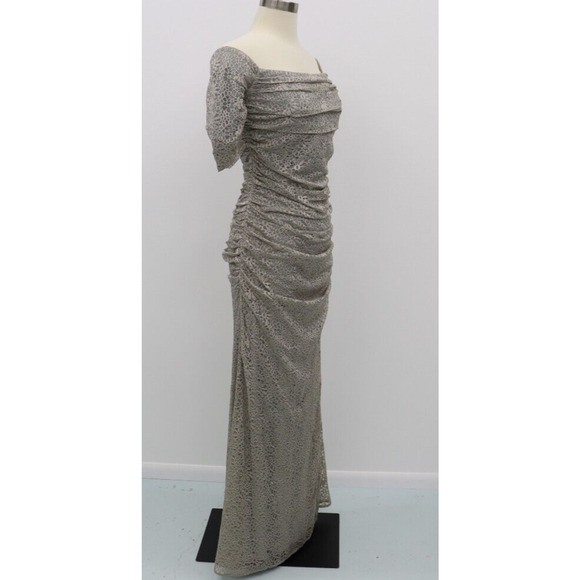 Badgley Mischka Lace Gown Silver Off the Shoulder Dress Size 8 Retail $660 - Picture 6 of 16
